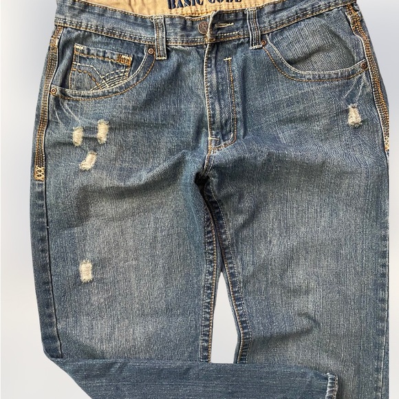 VTG Y2K basic code embroidered baggy distressed skater streetwear jeans 38/32 - Picture 3 of 12